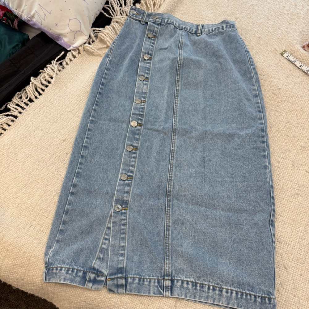 Midi Length Denim Button Front Skirt medium 6